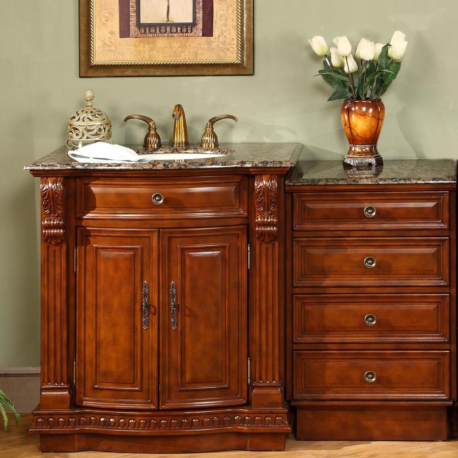 Silkroad Exclusive 53 In Cherry Single Sink Bathroom Vanity With Baltic Brown Granite Top In The Bathroom Vanities With Tops Department At Lowes Com