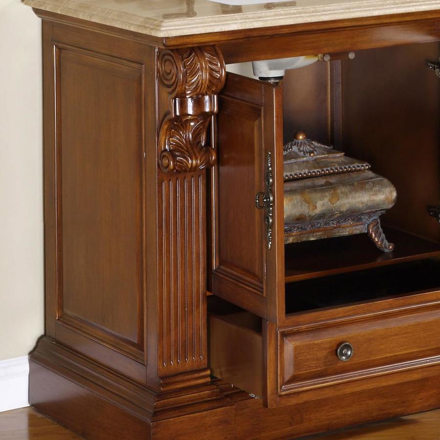 Silkroad Exclusive 72 In English Chestnut Single Sink Bathroom Vanity With Travertine Top In The Bathroom Vanities With Tops Department At Lowes Com