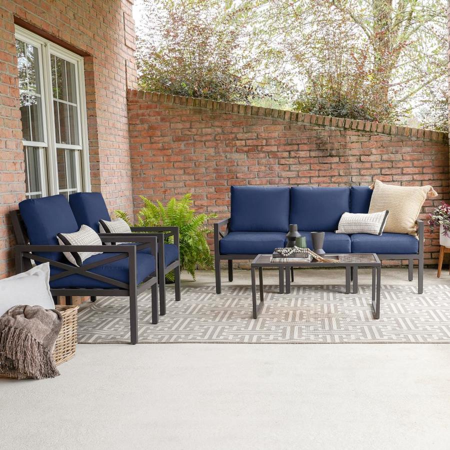 Leisure Made Blakely 6-Piece Metal Frame Patio Conversation Set with Sunbrella Cushions in the 