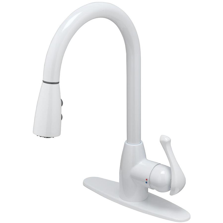 Project Source White 1 Handle Deck Mount Pull Down Kitchen Faucet Deck Plate Included In The Kitchen Faucets Department At Lowescom