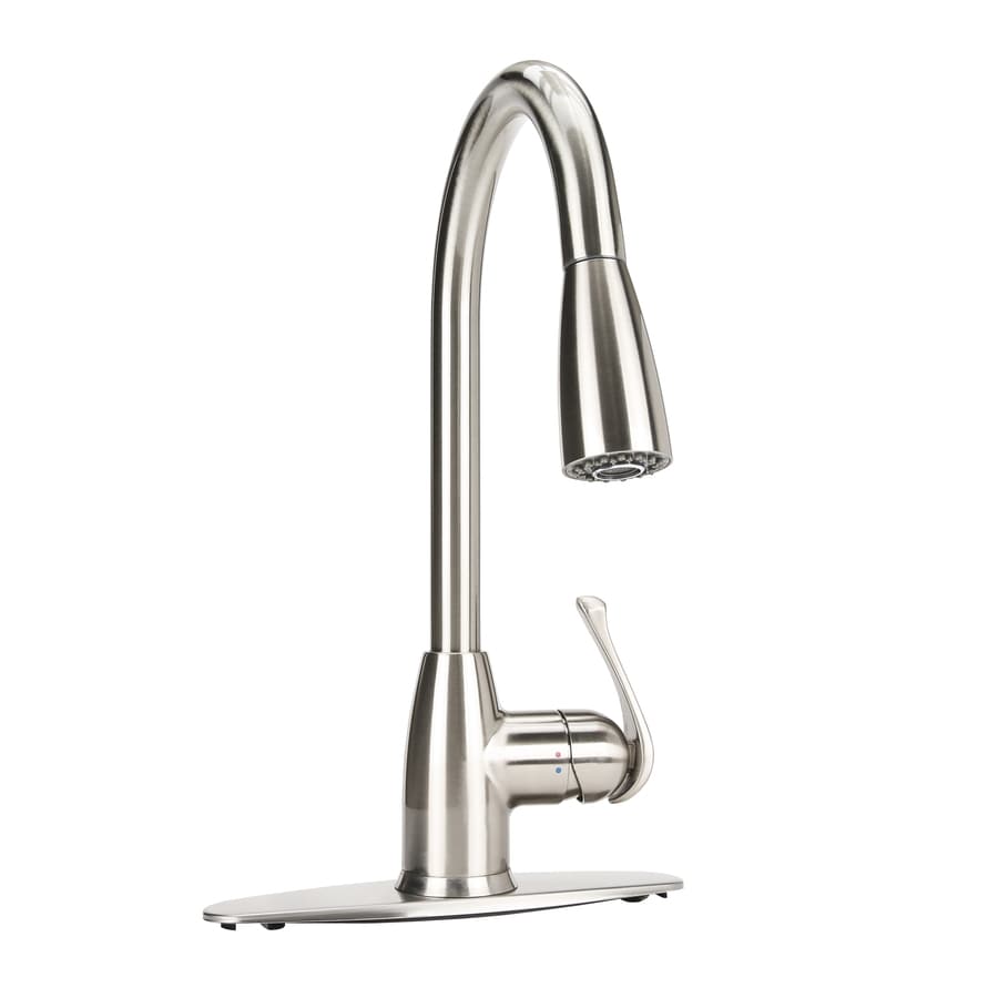 Project Source Stainless Steel 1 Handle Deck Mount Pull Down Handle Kitchen Faucet Deck Plate Included In The Kitchen Faucets Department At Lowescom