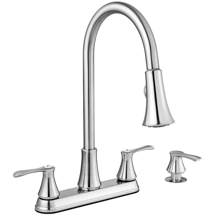 Project Source Stainless Steel 2 Handle Deck Mount Pull Down Handle Kitchen Faucet Deck Plate Included In The Kitchen Faucets Department At Lowescom
