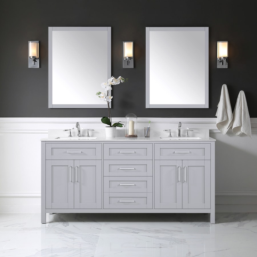 72 Inch Gray Finish Single Sink Bathroom Vanity Cabinet With Mirror