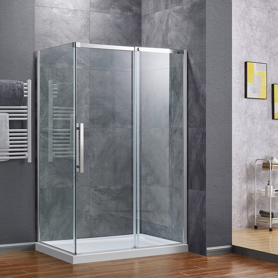 Ove Decors Shelby 74 In H X 46 25 In To 47 37 In W Frameless Hinged Satin Nickel Shower Door Clear Glass In The Shower Doors Department At Lowes Com