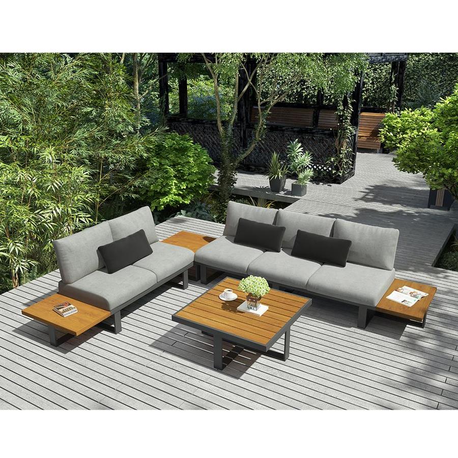 OVE Decors Platform 4Piece Metal Frame Patio Conversation Set with