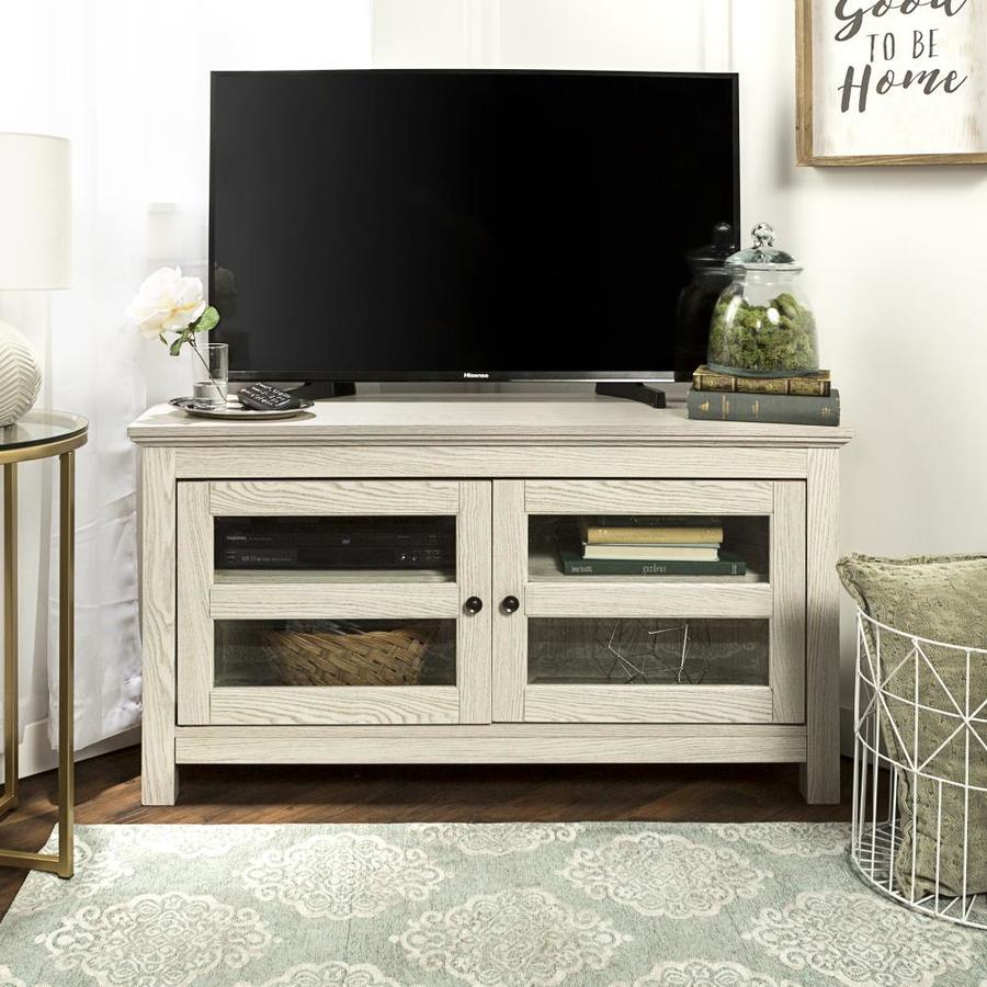 Walker Edison 44 In Transitional Modern Farmhouse Wood Corner Tv Stand White In The Tv Stands 6652