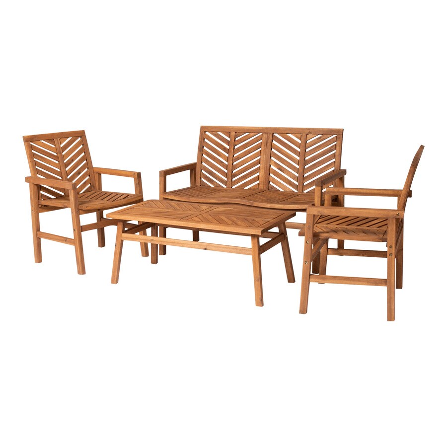 Walker Edison 4 Piece Wood Frame Patio Conversation Set In The Patio Conversation Sets Department At Lowes Com