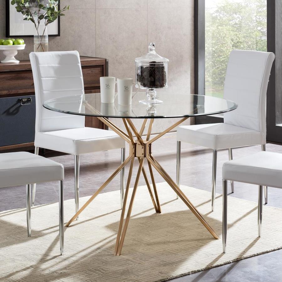 Boston Loft Furnishings Averni Gold Round Dining Table, Glass Top with