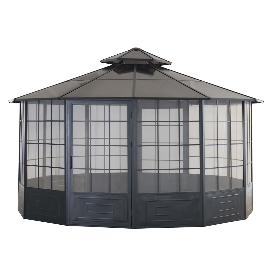 Sunjoy Allison Pavilion Black Steel Octagon Screen Included Permanent ...