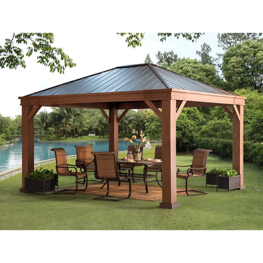 Sunjoy Dark Brown Metal Rectangle Gazebo With Steel Roof (exterior: 14 