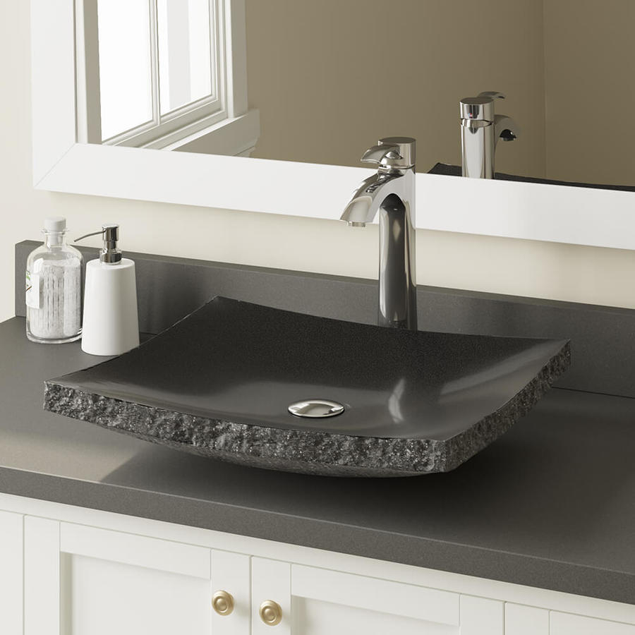 MR Direct Black Granite Vessel Rectangular Bathroom Sink with Faucet