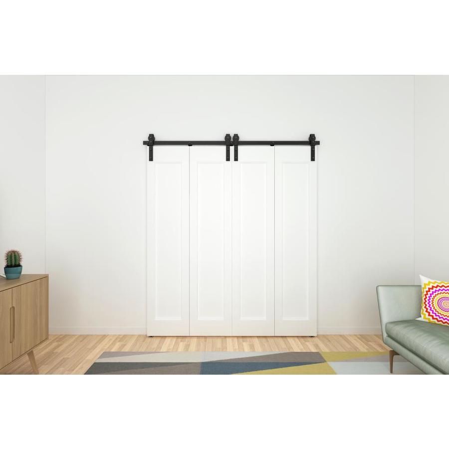 Quiet Glide 72 In Black Double Bi Fold Sliding Barn Door Track And 