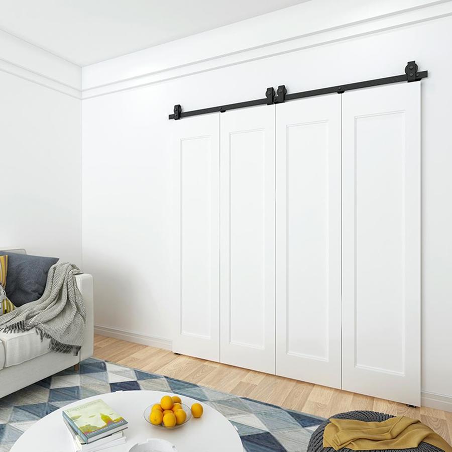 Quiet Glide 72 in. Black Double BiFold Top Mount Sliding Barn Door