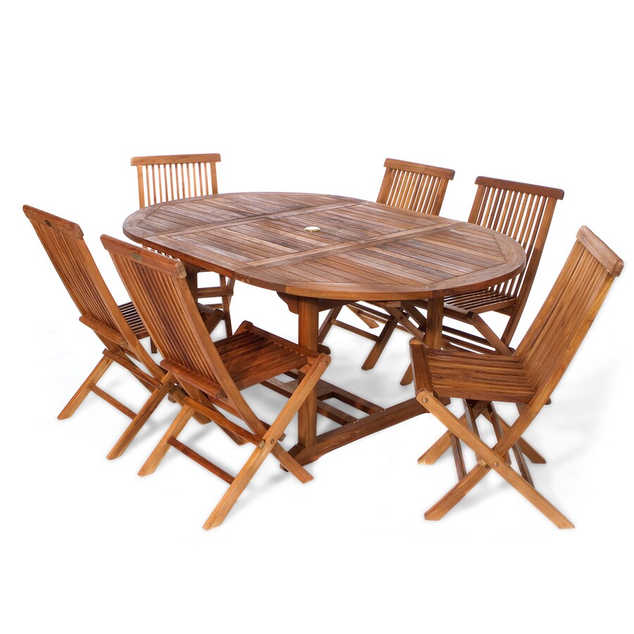 All Things Cedar 7 Piece Brown Frame Patio Set With Red Cushions In The Patio Dining Sets Department At Lowes Com