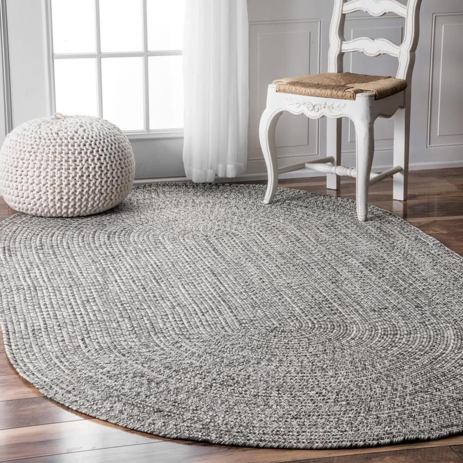 nuLOOM 3 x 5 Salt and Pepper Oval Indoor/Outdoor Solid Coastal Area Rug