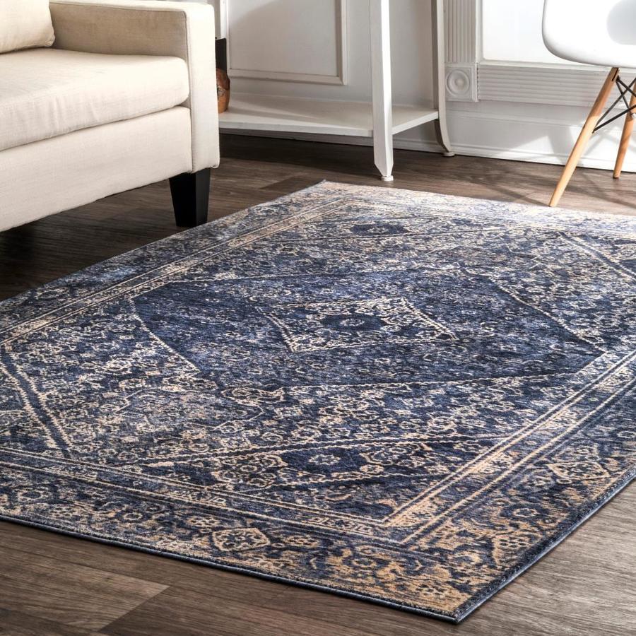 nuLOOM 9 x 12 Blue Indoor Medallion Vintage Area Rug in the Rugs