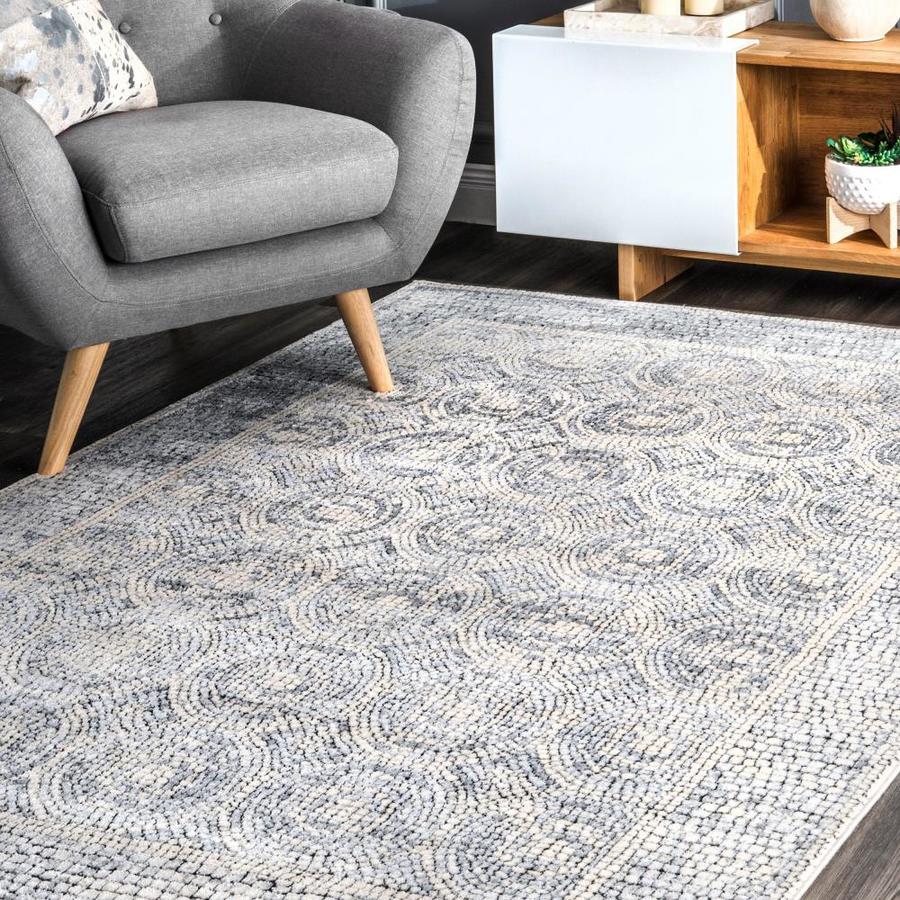 nuLOOM 9 x 12 Light Grey Indoor Distressed/Overdyed Vintage Area Rug in