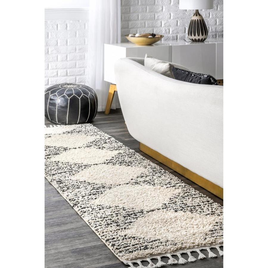 nuLOOM 2 x 8 Off White Indoor Geometric Moroccan Runner in the Rugs