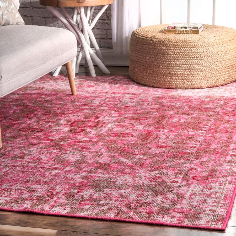 nuLOOM 8 x 10 Pink Indoor/Outdoor Medallion Vintage Area Rug in the