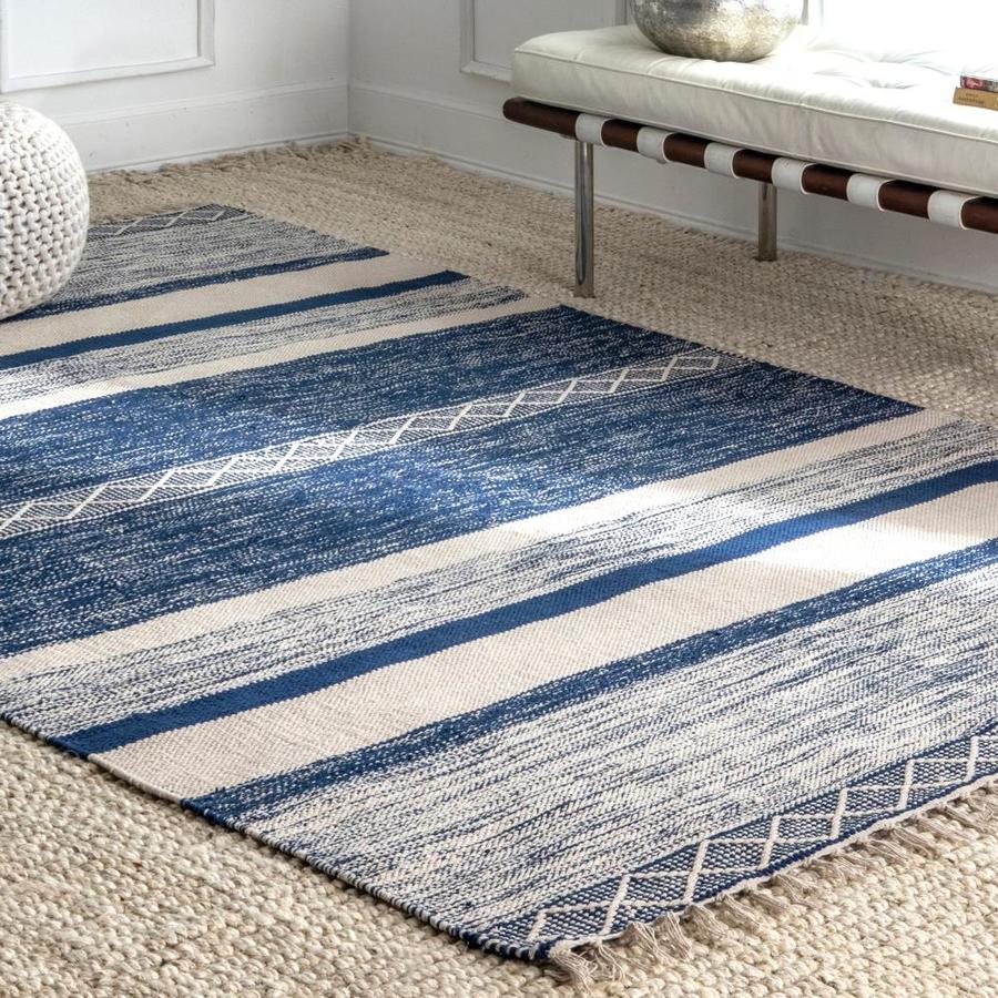 nuLOOM 8 x 10 Blue Indoor Stripe Coastal Handcrafted Area Rug in the