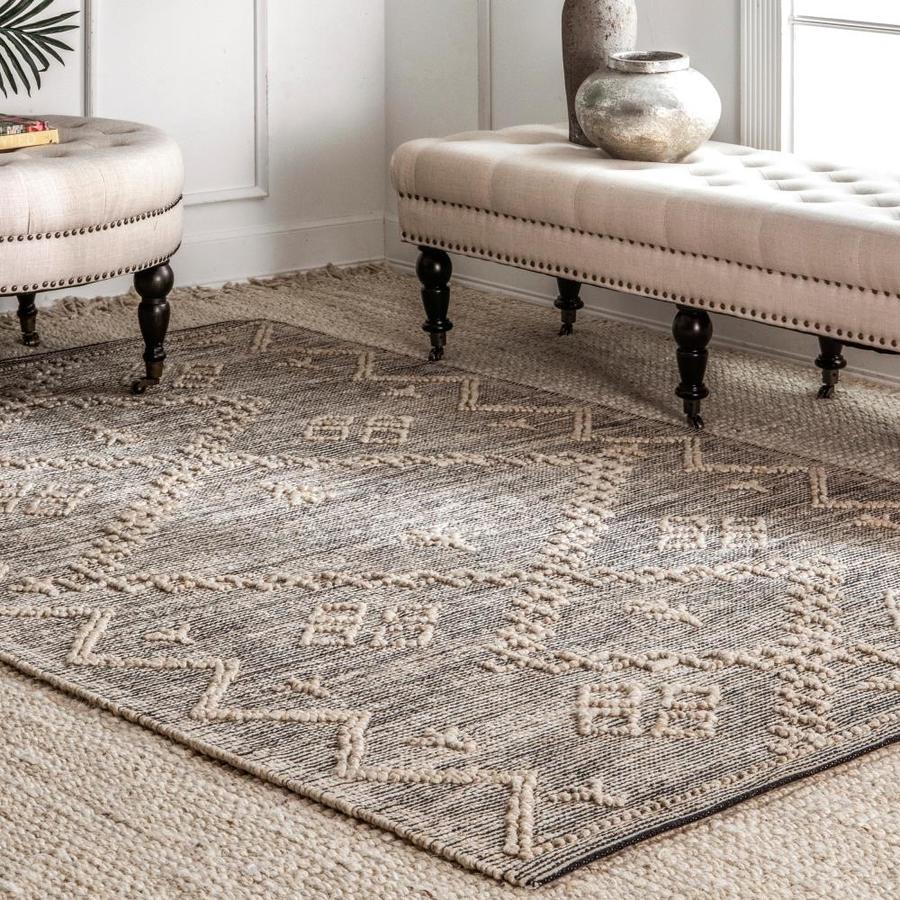 nuLOOM 6 x 9 Gray Indoor Geometric Moroccan Handcrafted Area Rug in the