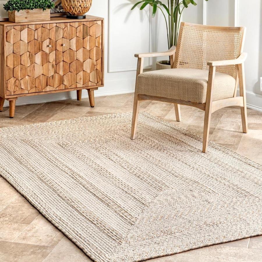 nuLOOM 6 x 9 Ivory Oval Indoor/Outdoor Stripe Coastal Area Rug in the