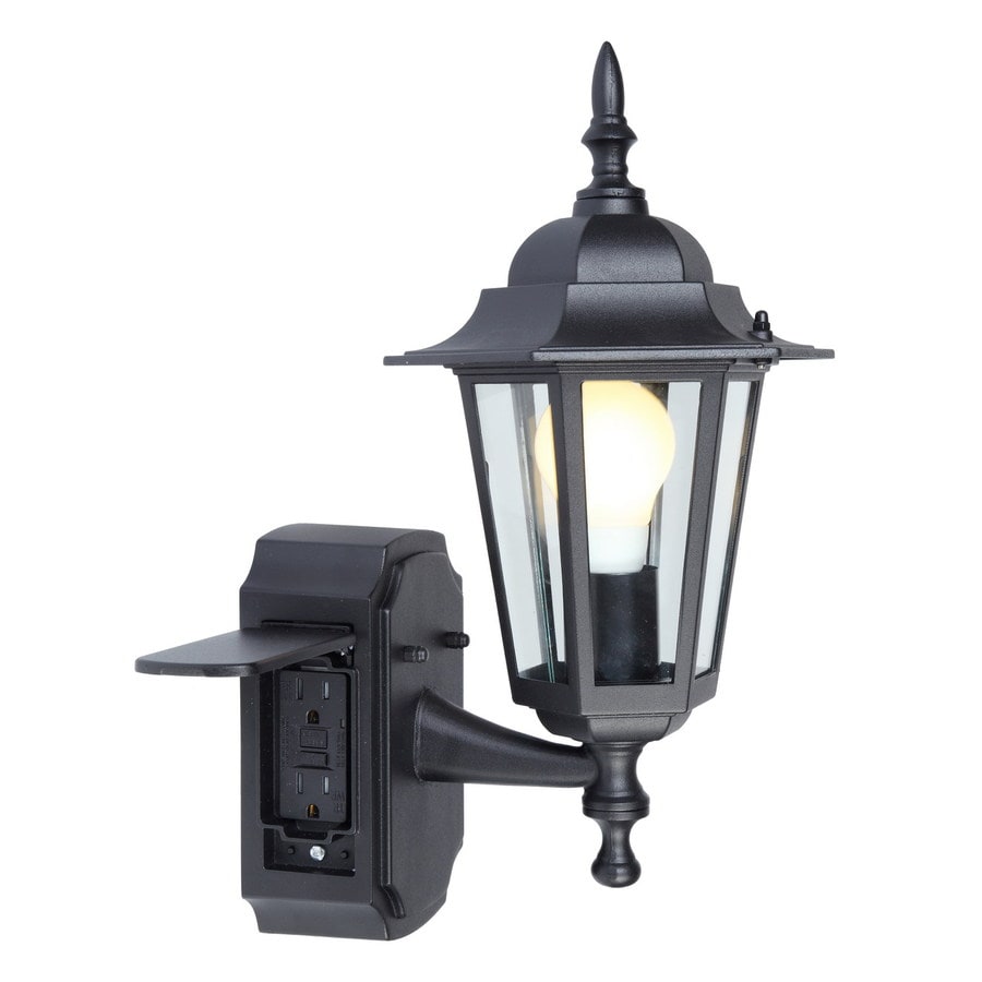 Shop Portfolio GFCI 15.75in H Black Outdoor Wall Light at