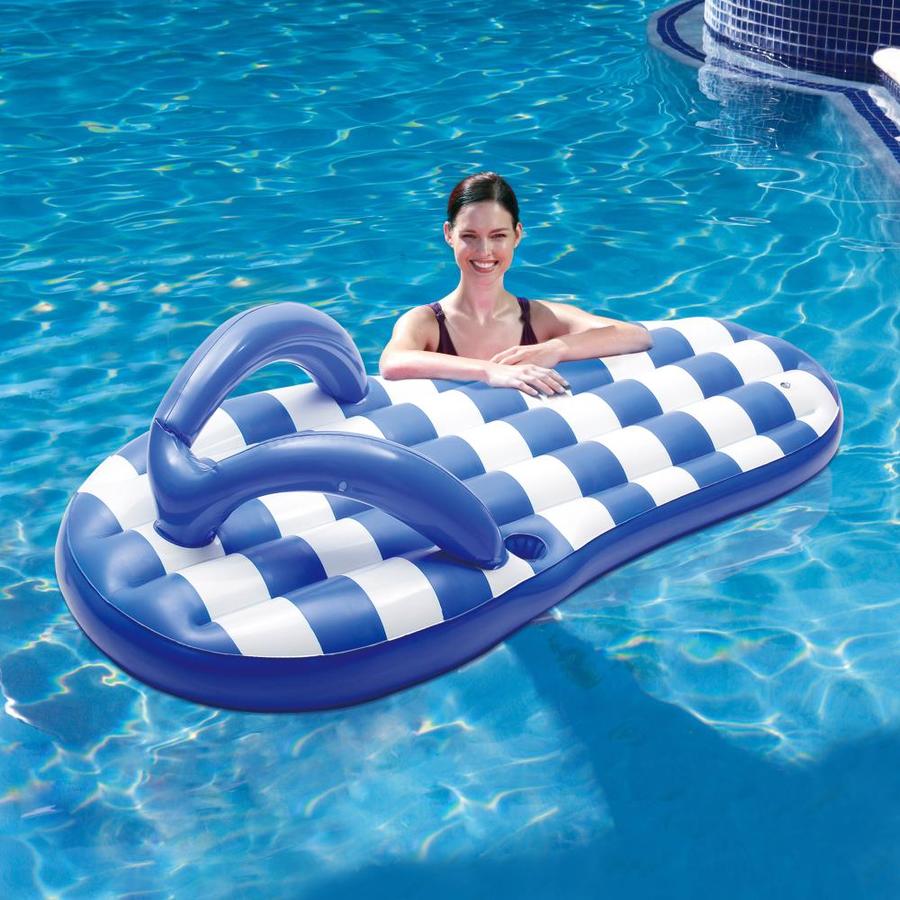 blue and white stripe pool float