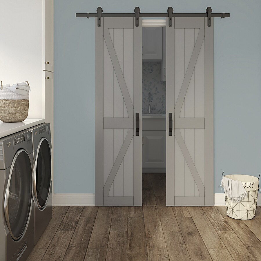 Split Barn Door 42-in X 84-in Smoky Grey Prefinished 2-Panel Molded ...