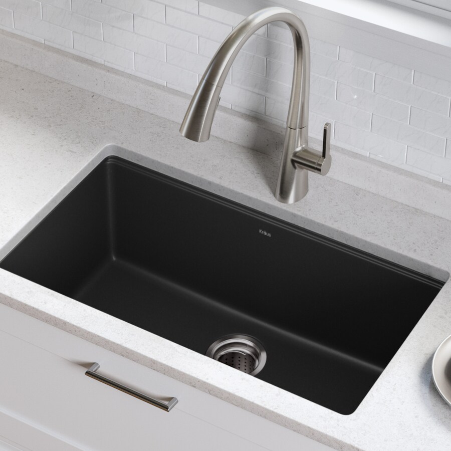 Kraus Granite 315 In X 17 In Black Onyx Single Bowl Undermount Residential Kitchen Sink In The Kitchen Sinks Department At Lowescom