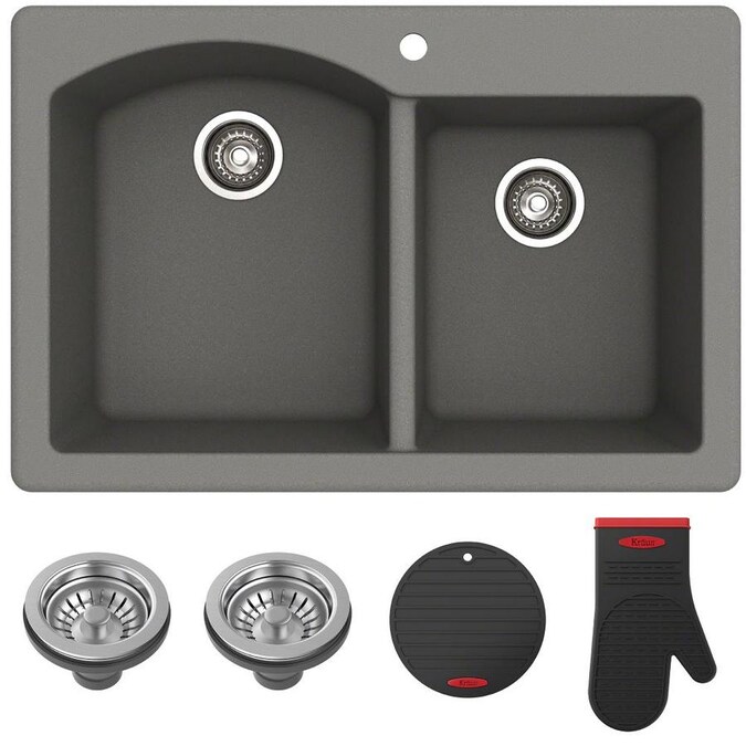 Kraus Forteza 33 In X 22 Grey Double Offset Bowl Drop Or Undermount 1 Hole Commercial Residential Kitchen Sink The Sinks Department At Com - Kraus Forteza Sink Accessories Kraus Forteza 33 In X 22 Grey Double Offset Bowl Drop Or Undermount 1 Hole Commercial Residential Kitchen Sink The Sinks Department At Com - Kraus Forteza Sink Accessories