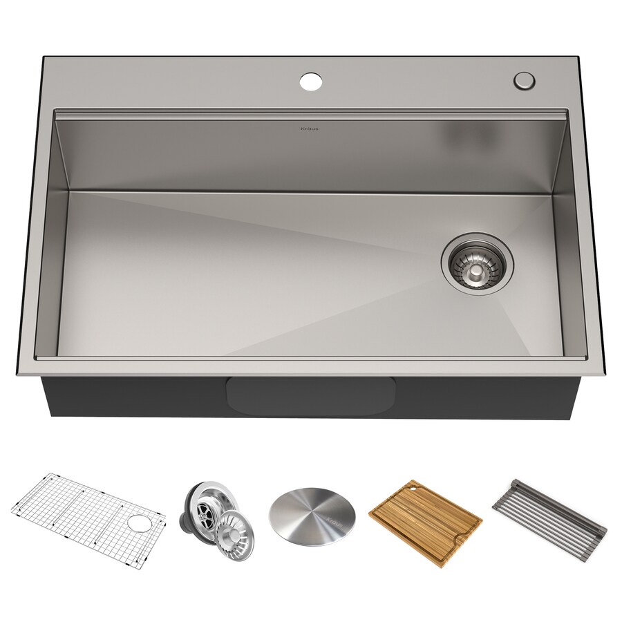 Kraus Kore 33 In X 22 In Stainless Steel Single Bowl Drop In Or Undermount 2 Hole Commercial Residential Workstation Kitchen Sink All In One Kit With Drainboard In The Kitchen Sinks Department At Lowescom