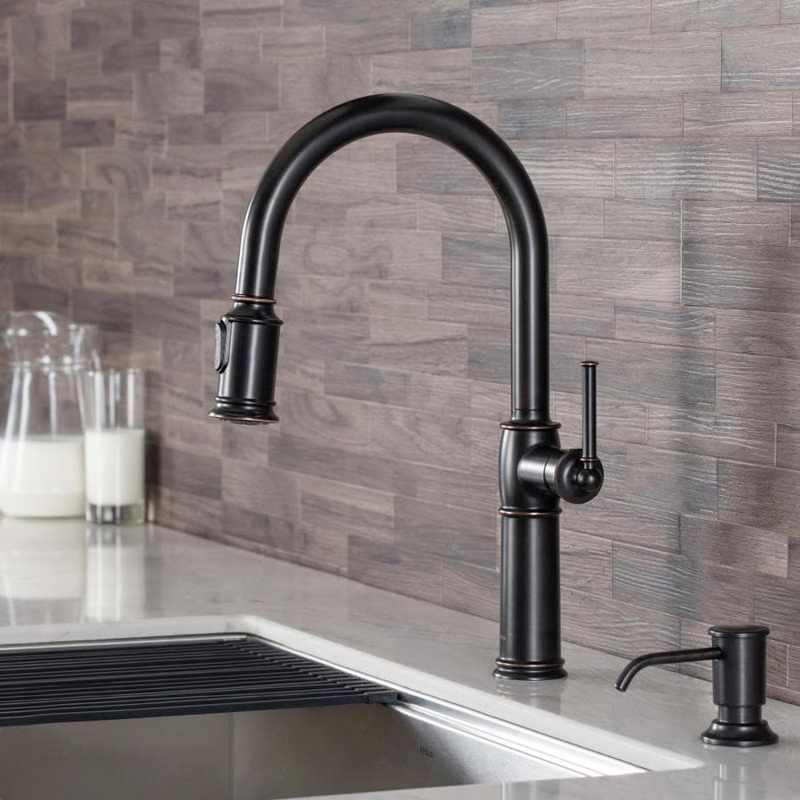 Kraus Sellette Oil Rubbed Bronze 1-Handle Deck-Mount Pull-Down Handle Kitchen Faucet in the 