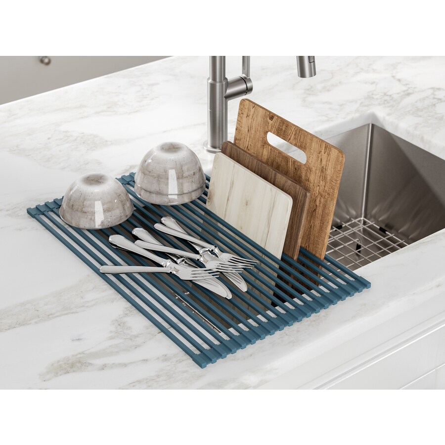 Kraus KRAUS Multipurpose Rolling Mat in Cyan Blue in the Sink Grids