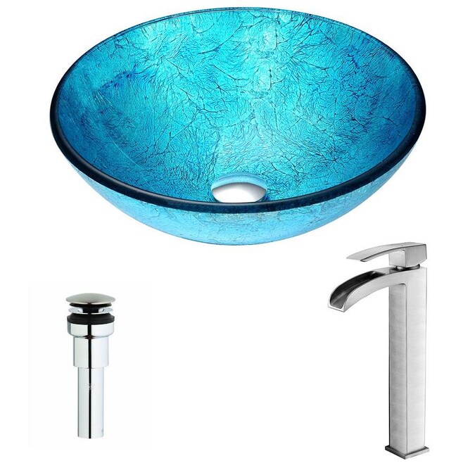 Anzzi Accent Series Ice Tempered Glass Vessel Round Bathroom Sink With Faucet Drain Included 16 5 In X The Sinks Department At Com - Tempered Glass Circular Vessel Bathroom Sink Anzzi Accent Series Ice Tempered Glass Vessel Round Bathroom Sink With Faucet Drain Included 16 5 In X The Sinks Department At Com - Tempered Glass Circular Vessel Bathroom Sink