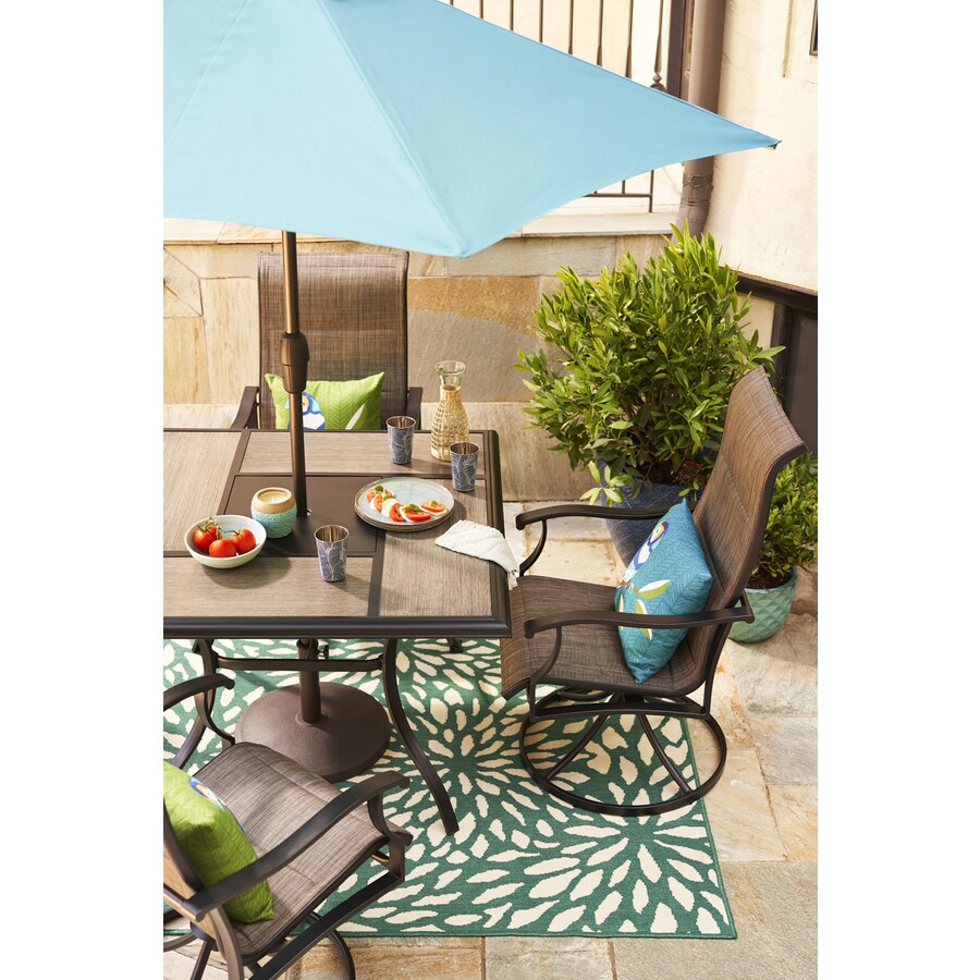 Garden Treasures 7 5 Ft Round Teal With Dark Brown Steel Frame No Tilt Market Patio Umbrella In The Patio Umbrellas Department At Lowes Com