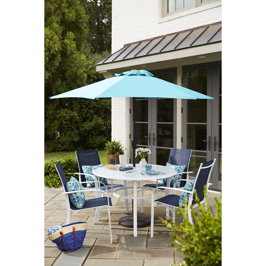 Allen Roth Truxton Round Outdoor Dining Table 46 In W X 46 In L With Umbrella Hole In The Patio Tables Department At Lowes Com