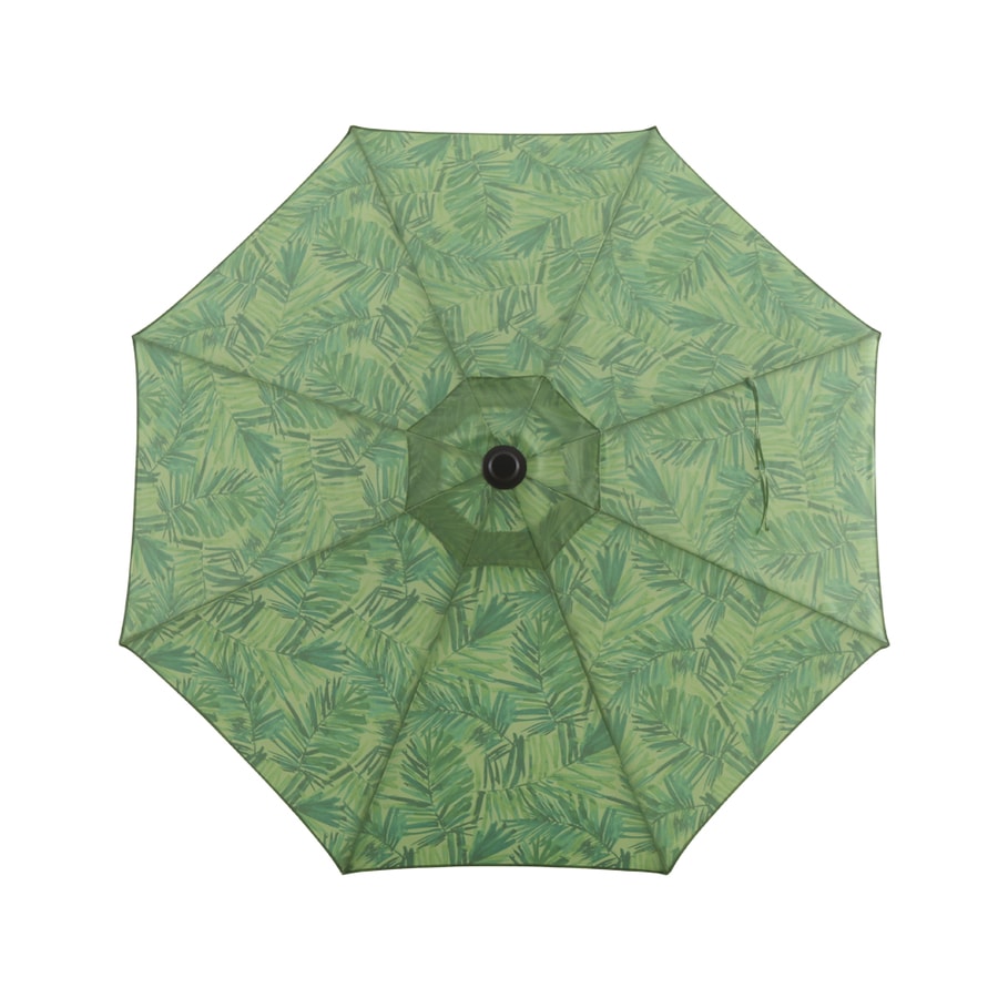 Allen Roth 9 Ft Round Green Palm Leaft With Brown Woodgrain Aluminum Frame Auto Tilt Market Patio Umbrella In The Patio Umbrellas Department At Lowes Com