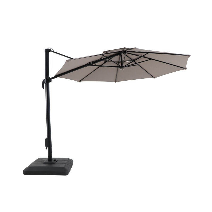 Allen Roth 11 Ft Round With Black Aluminum Frame Crank Misting Cantilever Patio Umbrella And Base In The Patio Umbrellas Department At Lowes Com