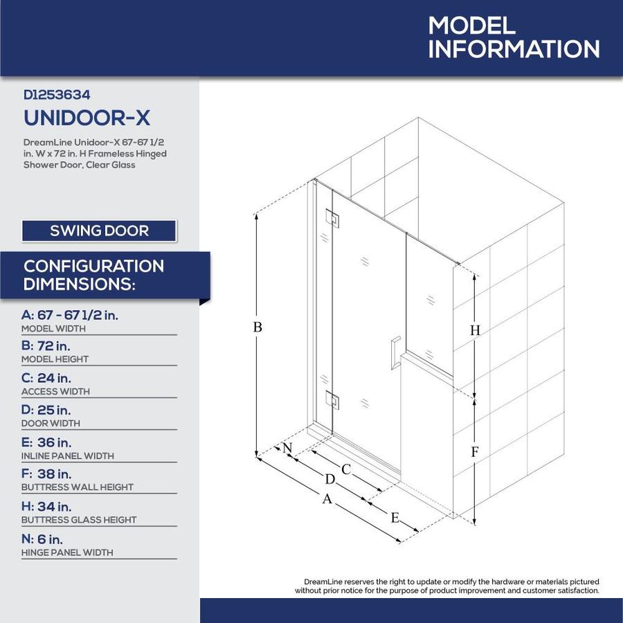 Dreamline Unidoor X 72 In H X 67 In To 67 5 In W Frameless Hinged Chrome Shower Door Clear Glass In The Shower Doors Department At Lowes Com