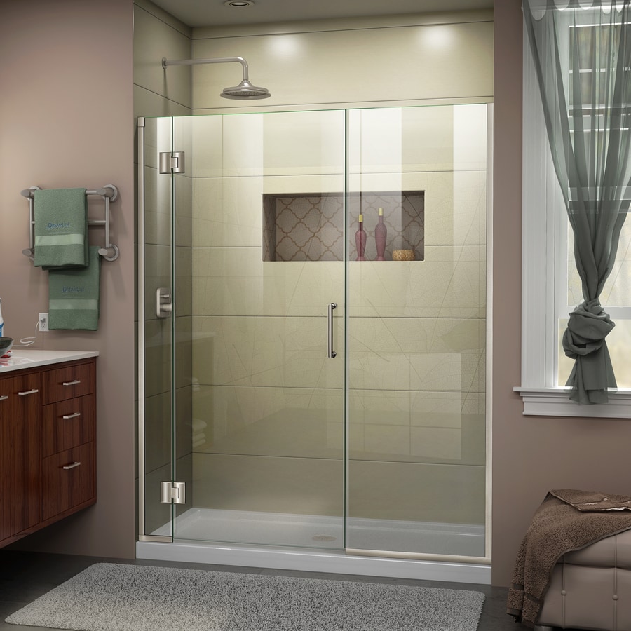 Dreamline Unidoor X 72 In H X 65 5 In To 66 In W Frameless Hinged Brushed Nickel Shower Door Clear Glass In The Shower Doors Department At Lowes Com