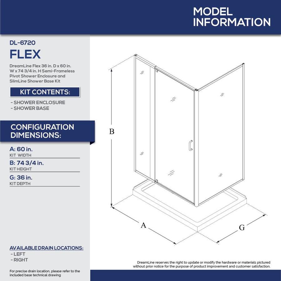 DreamLine Flex Base Color: White 74.75-in x 36-in x 60-in 2-Piece