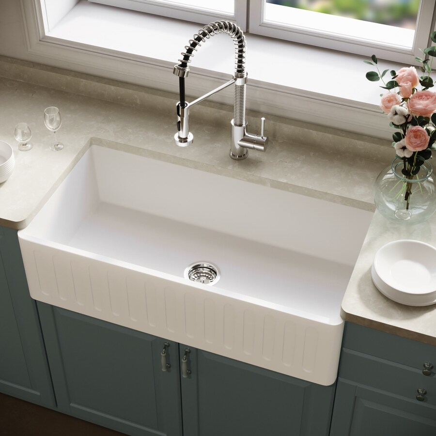 Vigo Matte Stone 36 In X 18 In Matte White Single Bowl Tall 8 In Or Larger Undermount Apron Front Farmhouse Commercial Residential Workstation Kitchen Sink In The Kitchen Sinks Department At Lowescom