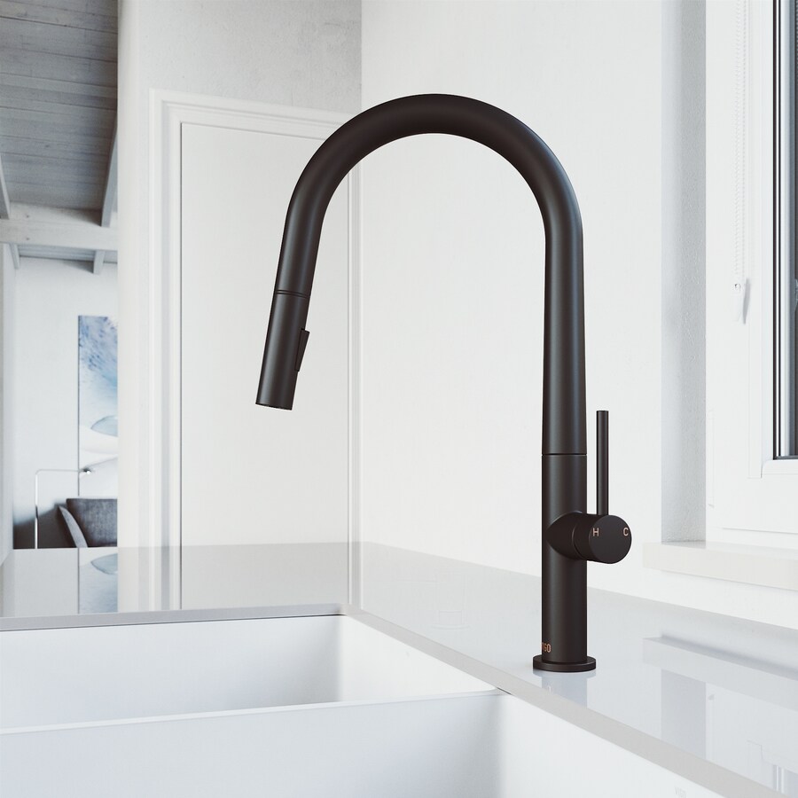Vigo Greenwich Matte Black 1 Handle Deck Mount Pull Down Handle Kitchen Faucet In The Kitchen Faucets Department At Lowescom
