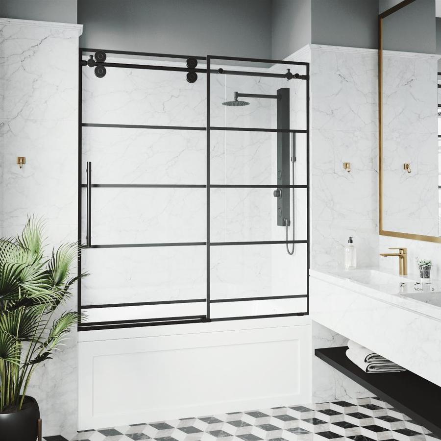 Vigo Elan 66 In H X 56 In To 60 In W Frameless Bypass Sliding Matte Black Shower Door Clear