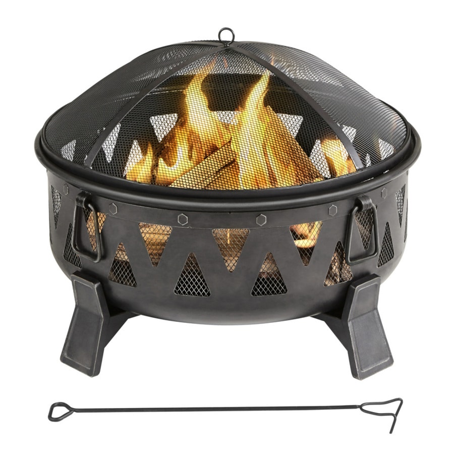 Garden Treasures 29 92 In W Antique Black Steel Wood Burning Fire Pit In The Wood Burning Fire Pits Department At Lowes Com