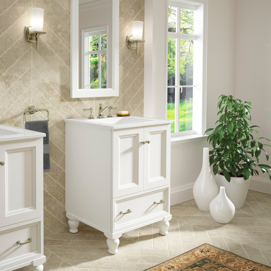 KOHLER Damask 24in Linen White Bathroom Vanity in the Bathroom