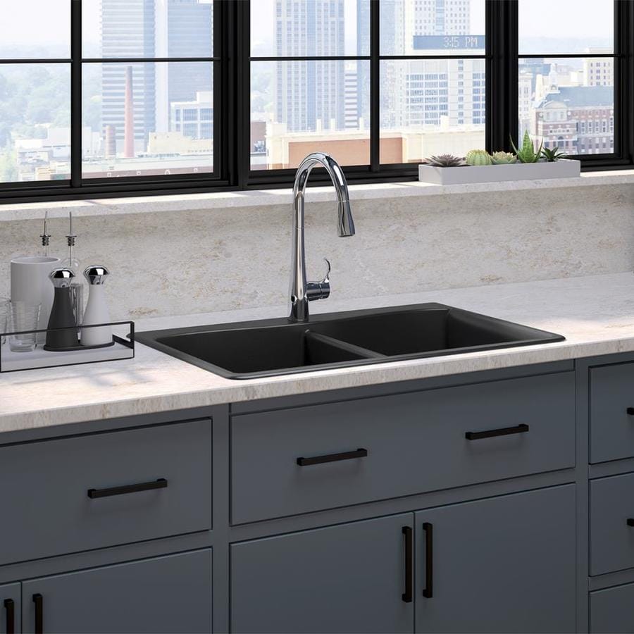 Kohler Kennon 33 In X 22 In Matte Black Double Equal Bowl Undermount 1 Hole Residential Kitchen Sink In The Kitchen Sinks Department At Lowescom