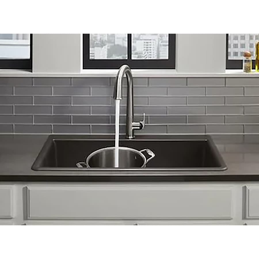 Kohler Neoroc 22 In X 33 In Matte Black Single Bowl Drop In Or Undermount 2 Hole Commercial Residential Kitchen Sink All In One Kit In The Kitchen Sinks Department At Lowescom