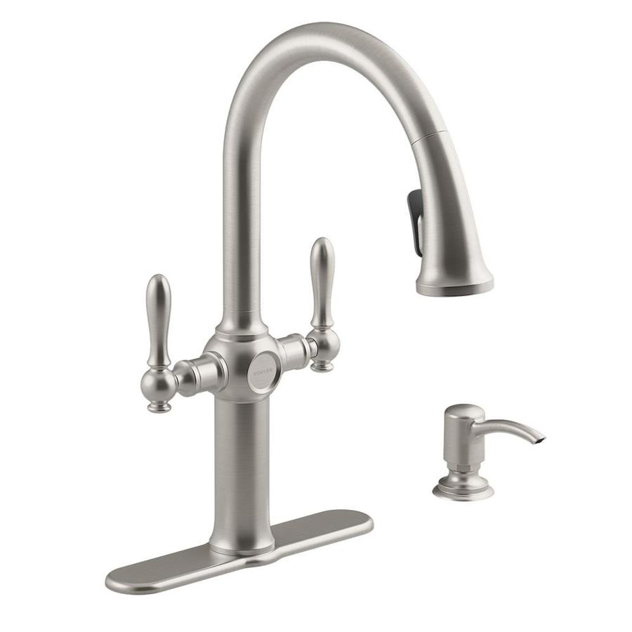 Kohler Neuhaus Vibrant Stainless 2 Handle Deck Mount Pull Down Handle Kitchen Faucet Deck Plate Included In The Kitchen Faucets Department At Lowescom